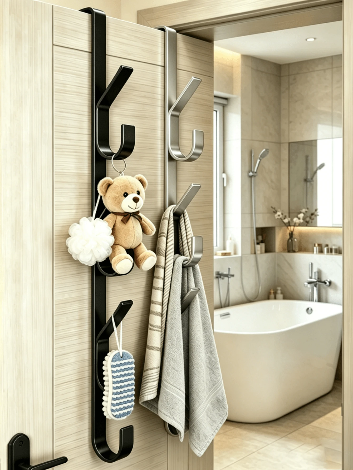 OBOVAY 1/2/3pcs Heavy Duty Carbon Steel Over Door Hook Set, Bag Hanging Decor, Straight Bar Design Storage Hook/Hanger, Multi-Functional Over Door Bathroom Accessory, Room Decor, Bathroom Storage, Home Decor, Bedroom Decor, Dorm Decor, Autumn Decor, His Bag, Suitable For Bathroom, Bedroom, Living Room, Kitchen, Halloween, Christmas
