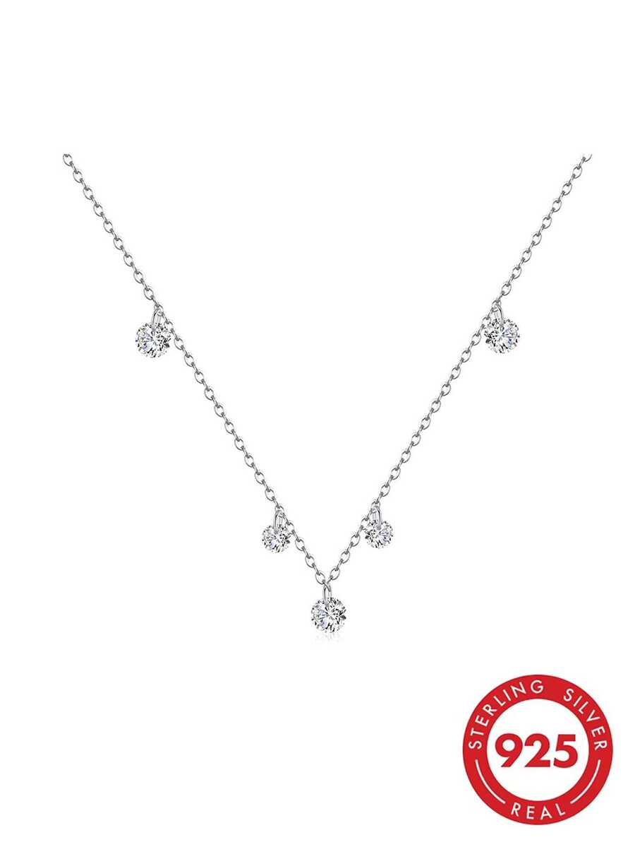 Dây chuyền bạc 925 Sterling hình bầu trời sao lấp lánh đá Zirconia, có thể đeo nhiều lớp, không gây dị ứng, quà tặng cho ngày Valentine, đeo hàng ngày và dự tiệc. - Bạch kim - Xem 1