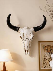 1 pezzo Decorazione da parete in resina a forma di teschio di toro con corna nere, 11,5 x 11 cm / 4,53 x 4,33 pollici, stile western cowboy ranch rustico da fattoria, appendibile per soggiorno, camera da letto, bar e ufficio - Multicolore - Visualizzare 6