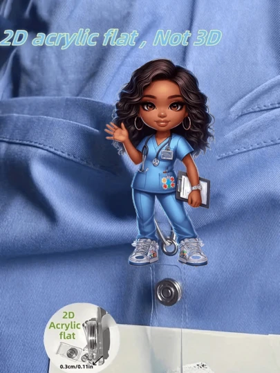 Retractable ID Badge Holder - Cute Cartoon Nurse Design, Compact And Portable, Suitable For Doctors, Nurses, Teachers, Office Workers - Fashionable ID Badge Accessory, Nurse ID Holder, Professional ID Accessory, Fun Design, Smooth Surface, 2D Stereoscopic Pattern.
