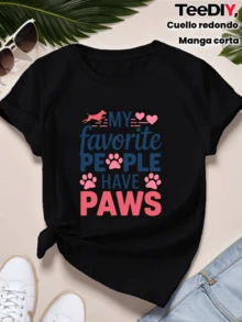 Frase que celebra el amor por los perros con huellas rosadas y corazones que muestran ternura hacia las mascotas camiseta de mujer de manga corta cuello redondo cómoda y moderna - Negro - Ver 8