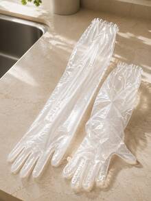 16pcs Set Of Extended And Thickened Disposable Gloves, Suitable For Kitchen Dishwashing And Household Use,, Long Arm, Long Sleeve, Transparent Plastic CPE Material, Suitable For Cleaning - 10Pcs - View 6