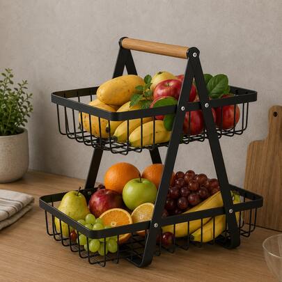 Fruteira De Mesa 2 Andares Organizador Multiuso Metal Aramado