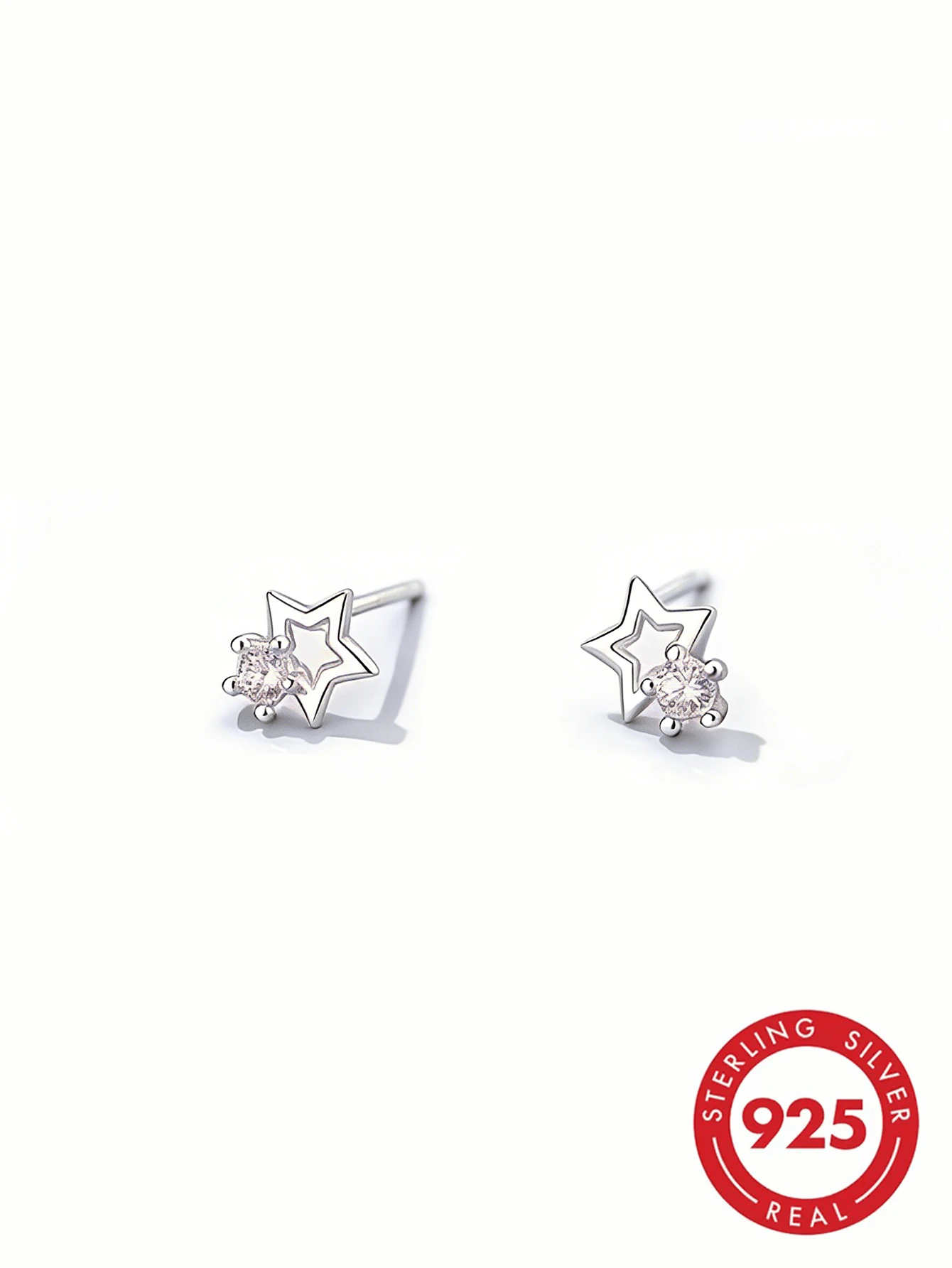 925er Sterling Silber glänzende Zirkonia Cut Out Stern Ohrstecker, Hypoallergen für Damen und Herren, Weihnachts- und Thanksgiving-Geschenk, kommt in eleganter Geschenkbox - Silber - Übersicht 1
