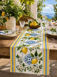 1 pieza Camino de mesa de lino con estampado de estrella de mar y concha de estilo costero, diseño de coral con tema de playa, decoración náutica con borde de olas, adecuado para cocina, comedor, patio y fiestas de verano - Multicolor - Ver 9