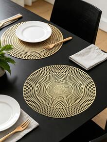 38cm Mantel individual de PVC con patrón geométrico de remolino dorado, estilo nórdico minimalista, redondo hueco, resistente al calor y antideslizante para mesa de comedor en el hogar y la cocina - Multicolor - Ver 6