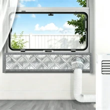 1 Set Insulated Portable Air Conditioner Window Seal Kit, Thick Reflective Heat Insulation Window Exhaust Cover With Hook And Loop, Suitable For AC Exhaust Pipe - Aluminum Foil Grey Oxford Set - View 3