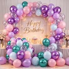 50pcs Metal Purple Pink Blue Green Balloons, With 12-Inch Colorful Confetti Foil Balloons, Suitable For Ocean Theme Baby Shower Gender Reveal Wedding Bachelorette Party Birthday Background Party Decoration - View 2