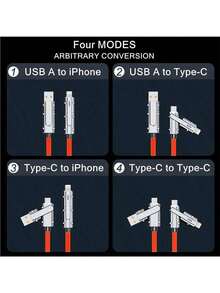 1条四合一快速充电硅胶USB-C转USB-C/USB转Lightning充电适配器线，兼容 17/16/15/14/13、S24/S23/S22/S21/S20系列，高效充电线 - 彩色 - 查看 5