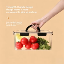 Divided Clear Refrigerator Storage Container With Airtight Lid, Detachable Compartment Fridge Organizer Bin With Drain Holes, Portable Handle Food Storage Box For Fruit Vegetable Meat Snack, Ideal For Family Kitchen, Apartment, Rental House - Multicolor - View 5