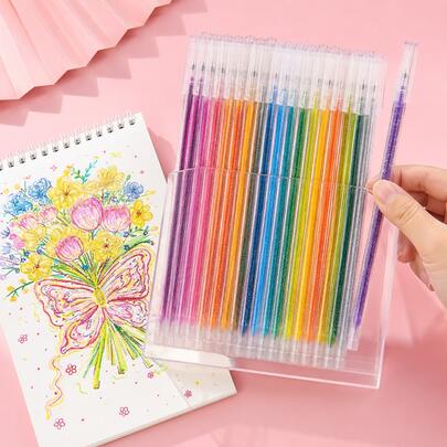 Bộ 36 bút gel kim tuyến, bút màu trung tính lấp lánh, bút viết nhật ký phong cách INS thẩm mỹ, bút dạ quang kim tuyến sáng bóng để vẽ, viết, làm sổ lưu niệm, bút gel đổi màu ánh ngọc trai như cát chảy để viết nhật ký, đồ dùng mỹ thuật trường học