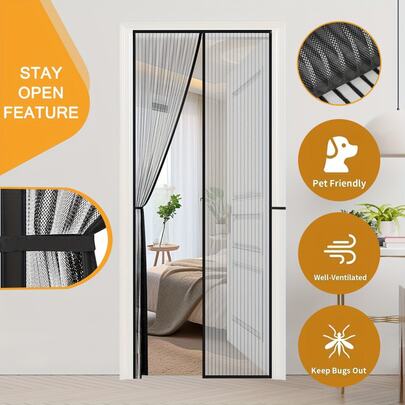 1 tấm rèm chống muỗi đóng từ tính, lắp đặt không cần khoan, đóng từ tính êm ái, lưới mịn chống muỗi.