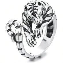 Anillo de tigre para hombre, adecuado para uso diario - Plata antigua - Ver 5