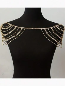 Luxury Sparkling Crystal Shoulder Chain, Bridal Wedding Shoulder Jewelry Body Chain - Gold - View 4