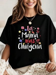 Fun Phrase With Colorful Flowers Celebrating Strong, Confident, And Energetic Mothers, Reflecting Pride And Love. Comfortable Casual Women's T-Shirt For Everyday Wear. - 黑色 - 查看 8