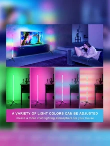 二合一USB落地灯，1000流明LED角灯，兼容SmartThings/Alexa/Matter，支持智能音乐同步，1600万色氛围灯，简约立式设计，适用于客厅、卧室、游戏室 - 三腳架 - View 4