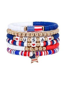 2/1 pieza Pulsera Patriótica del Día de la Independencia, Accesorios Decorativos con Forma de Estrella y Corazón de la Bandera Americana, Cuerda de Mano, Adecuado para la Decoración del 250 Aniversario del Día de la Independencia, Regalos de Decoración de Fiesta, Festivales, Accesorios de Decoración de Carnaval de Fiesta - Ver 4