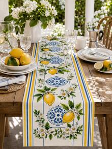 1 pieza Camino de mesa de lino con estampado de estrella de mar y concha de estilo costero, diseño de coral con tema de playa, decoración náutica con borde de olas, adecuado para cocina, comedor, patio y fiestas de verano - Multicolor - Ver 7