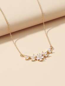 1 Pack Elegant Gold Horse Eye + Zirconia Flower Branch Pendant Necklace, Formal Occasion Accessory - Multicolor - View 4