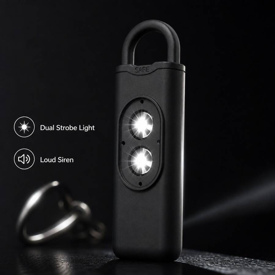 Portable Dual Strobe Personal Safety Alarm Keychain, Loud Siren Emergency Alarm With Flash Light For Women Students Travel Night Walking - Black - View 1