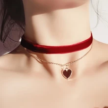 1/2 chiếc vòng cổ choker nhung kiểu retro dành cho nữ với mặt dây chuyền hình trái tim, vòng cổ thời trang. - Nhiều màu - Xem 4