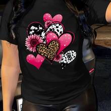 Women's Short-Sleeved Sports T-Shirt With Ribbed Knotted Neck, Double Stitching On The Shoulder, Fashionable, Casual And Comfortable, With A Love Heart - 黑色 - 查看 1