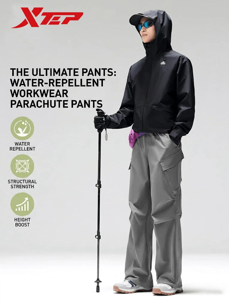 XTEP 2026 New Outdoor Water-Resistant Cargo Pants For Men, Subtle Gray - Restrained Gray - View 1