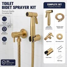 Bộ vòi xịt vệ sinh cầm tay bằng thép không gỉ - Vòi xịt áp lực cao, thích hợp cho vệ sinh phòng tắm, kèm ống dẫn bằng kim loại và van chữ T. - vàng - Xem 1