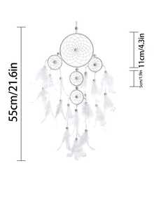 1pc White Feather 5-Ring Dreamcatcher, Fashionable Home Wind Chime Dreamcatcher Decor, For Home, Wedding, Room Decoration (Feathers Are Artificial) - White  Rings - View 5