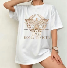 SPQR "Roma Invicta" Roman Eagle T-shirt | Könsneutral överdimensionerad historisk design vit - Vitt - Visa 9