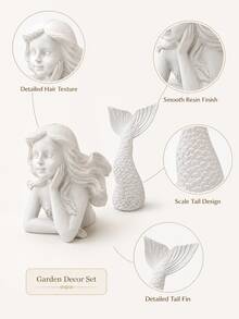 白色樹脂美人魚雕像套裝，美人魚雕塑與美人魚尾巴雕塑，適用於花園、露台、草坪、後院、居家桌面裝飾，海洋主題裝飾，送給海灘愛好者與喬遷之喜的絕佳禮物 - 分離美人魚 - 查看 5