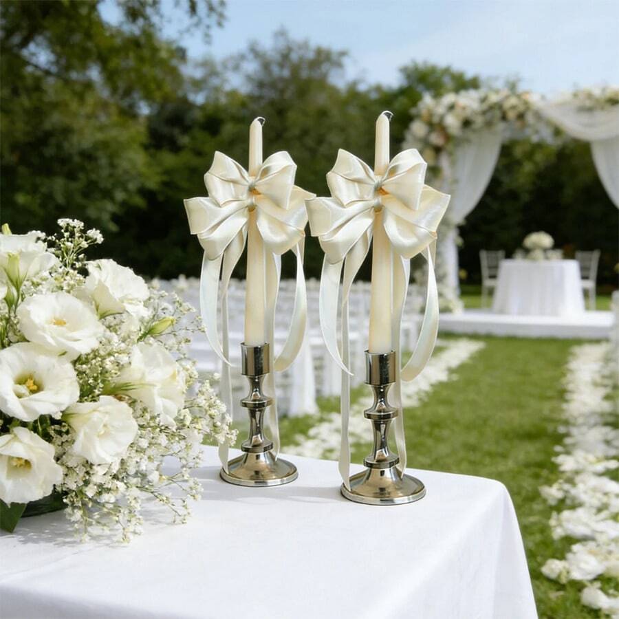 12pcs Ballet Style Bow Decorative Ribbons, Suitable For Wedding Decor, Cakes, Bottles And Candle Holders; Elegant Gift Wrapping Bows; Also Applicable For Mother's Day, Birthday, Wedding, Perfume And Candle Box Decoration. - Bow - View 1