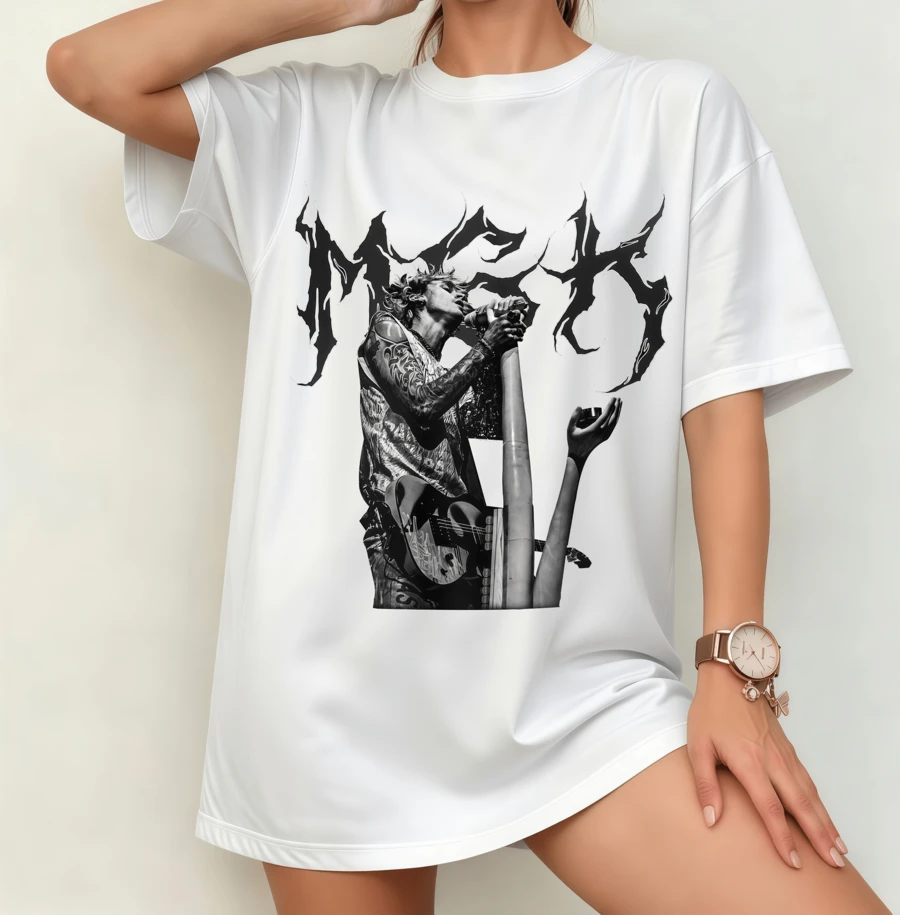 Machine GK Live Performance T-Shirt | Gender-Neutral Oversized Rap Rock Concert Shirt White - White - View 1