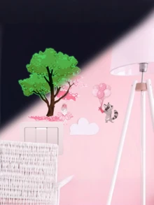 1pc Cartoon Pink Rabbit, Tree, Butterfly Wall Sticker, Removable Matte Self-Adhesive Wall Decal For Living Room, Bedroom, Kids Room, Home Decor, Spring Decoration, Gift - Pink - Glow-in-the-dark - View 3