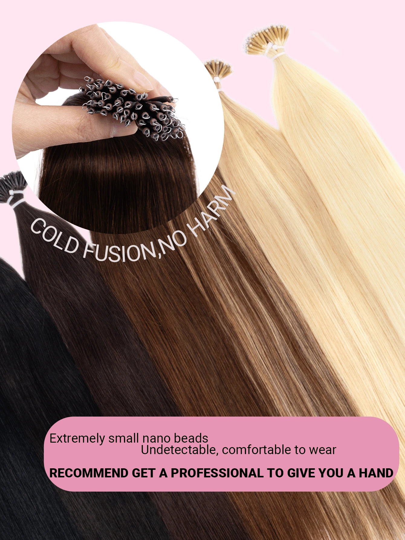 Nano Ring Hair Extensions, Straight Golden Highlights, Micro Link, Glue-Free, Easy Installation, Natural Hair Texture, Suitable For Brides, Weddings, Parties, Daily Wear, Halloween, Christmas, School - 彩色 - 查看 1