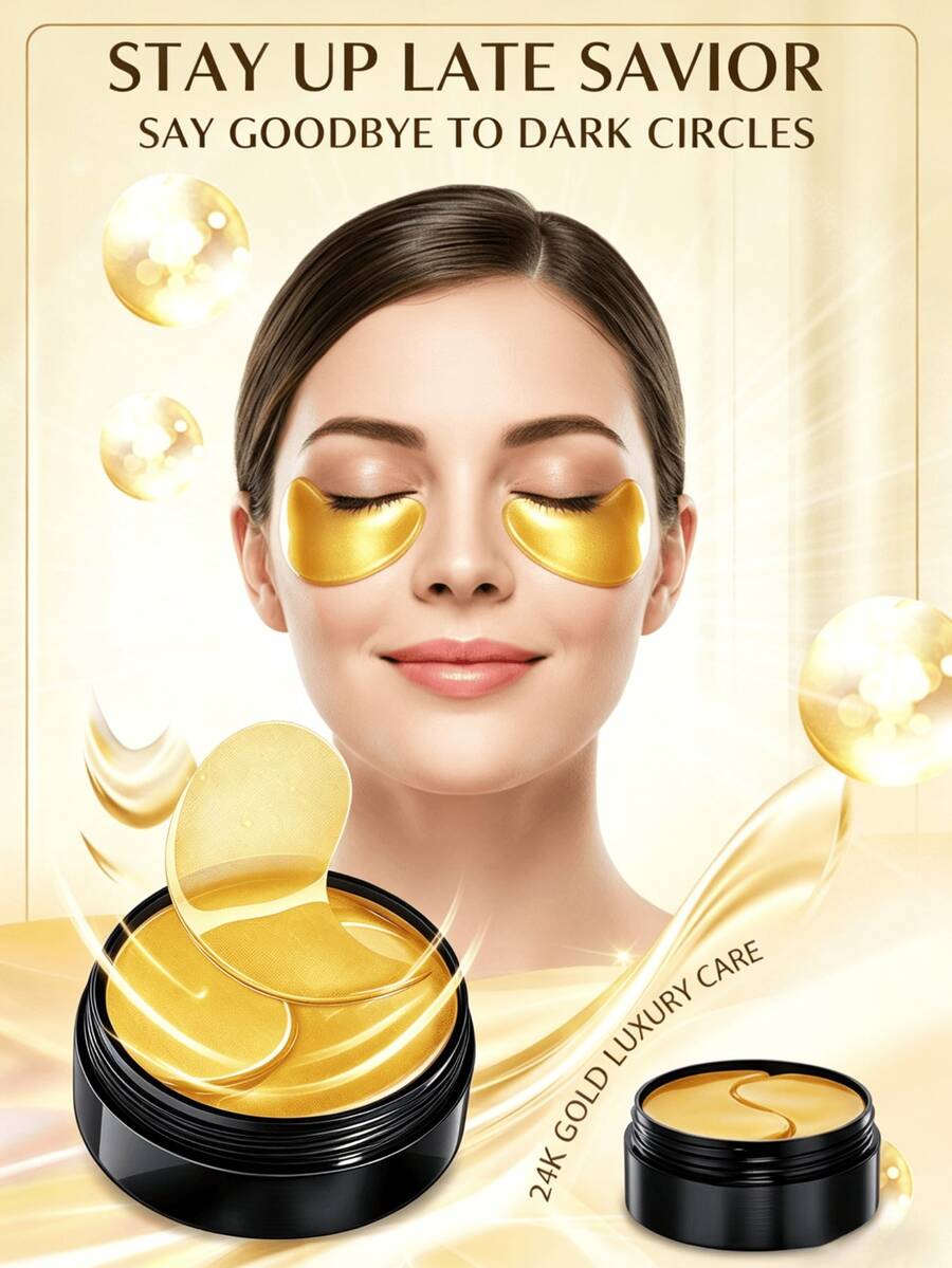 60pcs Gold Eye Masks, Under Eye Patches, Strong Moisturiz, Cooling, Look Reduced Wrinkles, Look Reduced Dark Circles, Gel Eye Patches Suitable For Swollen Eyes Dark Circles, Improved Under The Eye Patches Skin Loosen, Improve And Firm Eye Skin - 黃色 - 查看 1