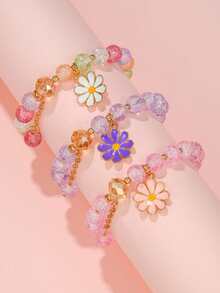 3pcs/Set Kids Daisy Flower Crystal Beaded Bracelet Set | Colorful Beaded Bracelets For Girls, Friendship Jewelry - Multicolor - View 1
