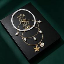 1 Set de pulsera con colgante de estrella de mar y concha hechos a mano, adecuado para vacaciones en la playa - Tobillera blanca 1 - Ver 3