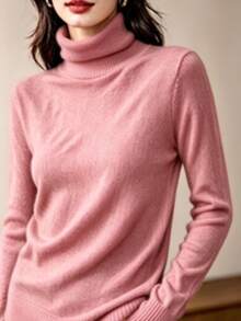 Women's High Neck Knit Blouse, Cacharreal Size, M - 粉色 - 查看 1