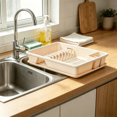 1 pièce Égouttoir à vaisselle en plastique avec support à couverts et plateau d'égouttage, organisateur de plan de travail de cuisine de grande capacité pour assiettes, bols, ustensiles, idéal pour la maison, le camping-car, l'appartement et les petits espaces