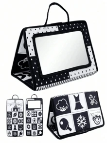 Newborn Foldable Cloth Book With Mirror, Infant Sensory Fabric Toy, Montessori Development Crawling Toy, Black And White Visual Stimulation Hanging Toy, Suitable For 0-18 Months Babies, Ideal Christmas/Birthday Gift For Baby Boys And Girls - Multicolor - View 2