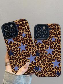1pc Fashionable Elegant Leopard Print Blue Star Pattern Shock-Resistant Protective Phone Case, Design, Suitable As Gift For Friends And Family, Compatible With IPhone17/17Air/17Pro/17ProMax/IPhone16/16Plus/16Pro/16ProMax/IPhone15/15Plus/15Pro/15ProMax/IPhone14/14Plus/14Pro/14ProMax/IPhone13/13Pro/13ProMax/IPhone12/12Pro/12ProMax/IPhone11/IPhone11Pro/11ProMax - Multicolor - View 3