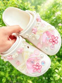18 pièces/set Accessoires multicolores pour chaussures (nœud dégradé de perles, étoile de mer, coquillage, fleur) Mignon et doux, convient pour les chaussures, sandales, tongs, chaussures de plage, chaussures de jardin des femmes au printemps/été. Accessoires décoratifs DIY, article de mode idéal, cadeau pour les vacances/anniversaire/fête - Multicolore - Voir 5