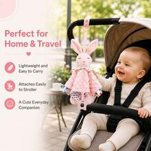 1pc Pink Bunny Baby Comforter With Teether & Satin Ribbon Tags, Soft Plush Comfortable Toy, Suitable For Newborn Baby Girls, Baby Shower Gift - Pink - View 4