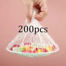 100/200/300片装一次性弹性食品保鲜膜盖，可拉伸PE塑料碗盖，防漏防尘，适用于厨房食品储存 - 多色 - 查看 9