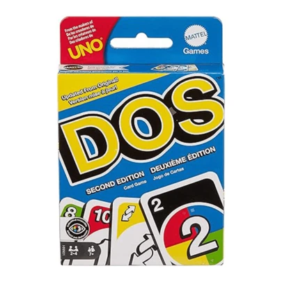  Mattel DOS 卡牌游戏，108 张卡牌，家庭聚会游戏，UNO 出品，适合儿童和成人的趣味策略桌面游戏（7 岁以上）