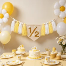 1pc Daisy Flower 1/2 Birthday Party Decoration, 1 Year Old Bohemian Style Half Birthday Decoration, 1/2 High Chair Banner, 2 Year Old Handmade Tassel Garland, Photo Props, 6 Month Birthday Decoration, Birthday Gift - Multiple Styles - View 10