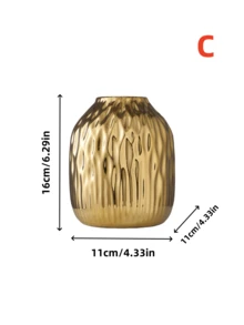1 pieza Jarrón de cerámica dorado con diseño de textura premium, adecuado para flores secas o frescas como accesorios de decoración del hogar - Jarrón cilíndrico a rayas verticales - Ver 12