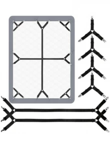 Bed Sheet Straps, 6 Pack Fitted Bed Sheet Fasteners Clips Adjustable Crisscross Bed Sheet Holder Straps For Corners Mattress Sheet Suspenders Grippers Bedding Accessories, Black - Multicolor - View 2
