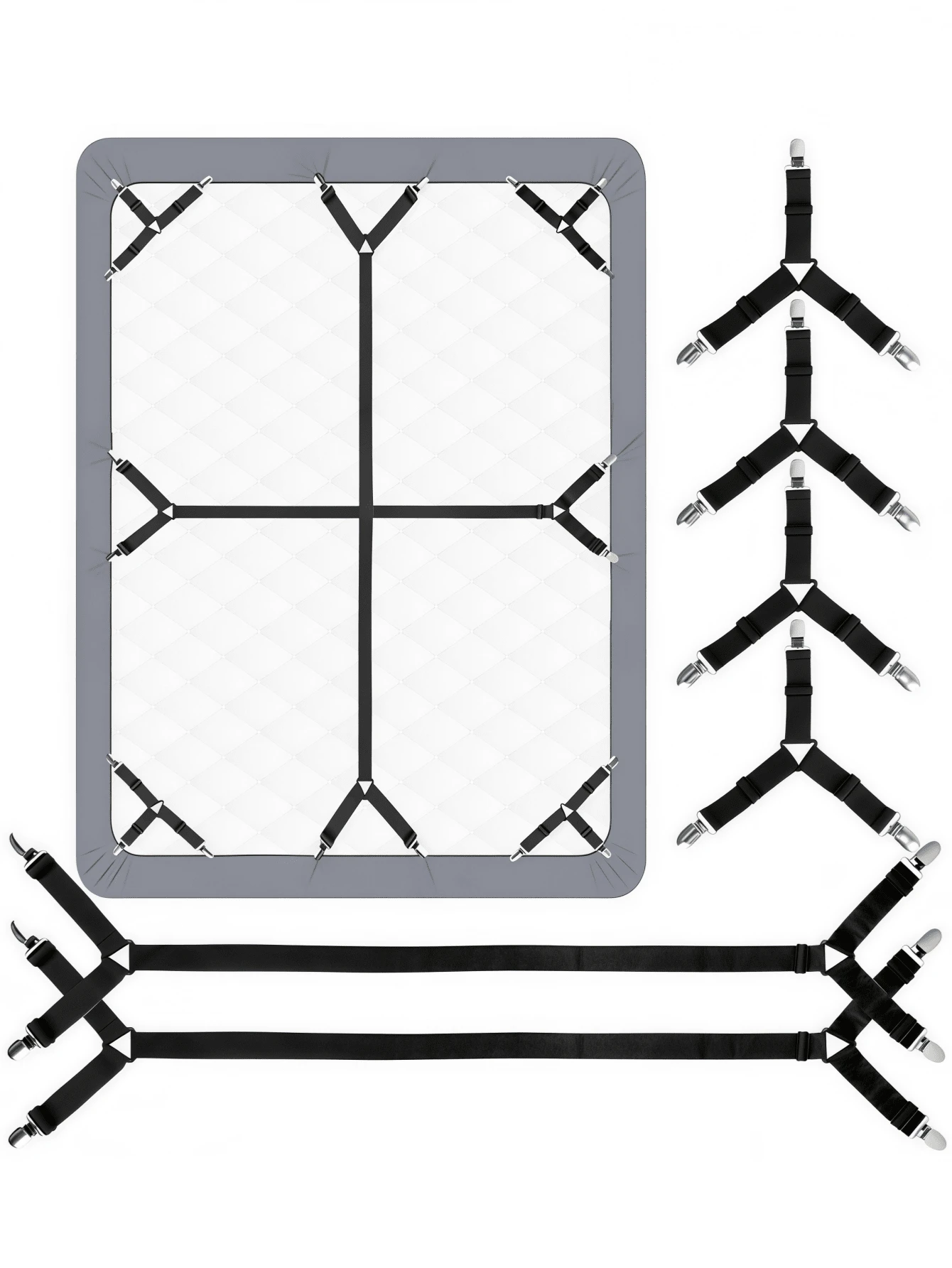 Bed Sheet Straps, 6 Pack Fitted Bed Sheet Fasteners Clips Adjustable Crisscross Bed Sheet Holder Straps For Corners Mattress Sheet Suspenders Grippers Bedding Accessories, Black